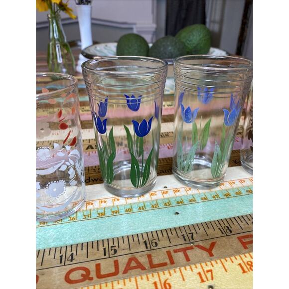 1930s ATLAS Federal KRAFT SWANKY SWIG Blue Tulip Black JUICE GLASSES 5 - Picture 4 of 9